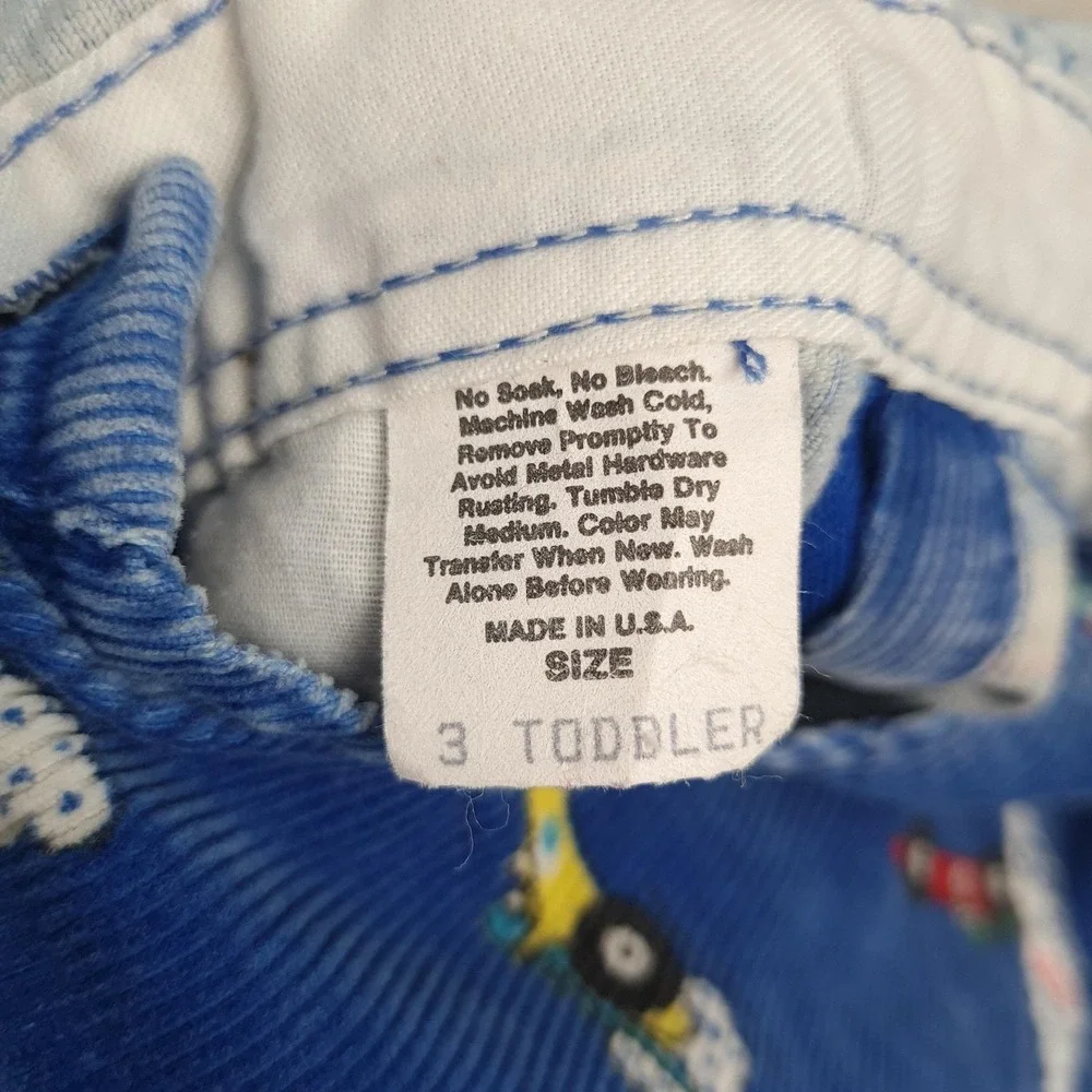 Vintage OshKosh B'gosh Overalls Boys 3T Blue Corduroy Race Car Print Vestbak USA